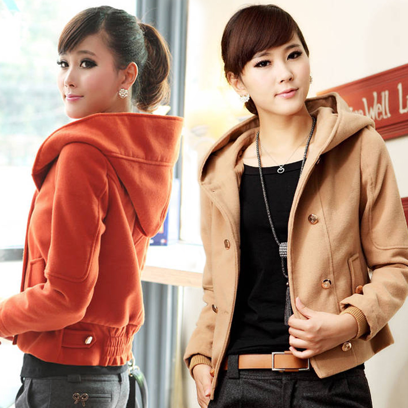 2012/2013 Winter women's with a hood double breasted wool coat woolen trench outerwear woolen overcoat female Free shipping