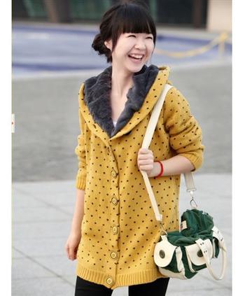 2012 6156 women's sweater female sweater plus velvet thickening with a hood dot sweater , Free Shipping