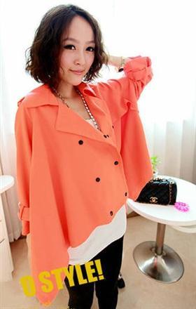 2012 9042 loose plus size batwing sleeve cloak turn-down collar double breasted short design trench