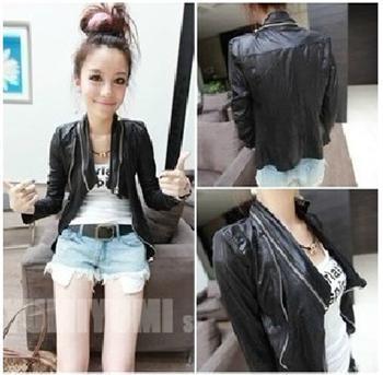 2012 9055 slim large lapel serpentine pattern slim faux leather short design outerwear , Free Shipping