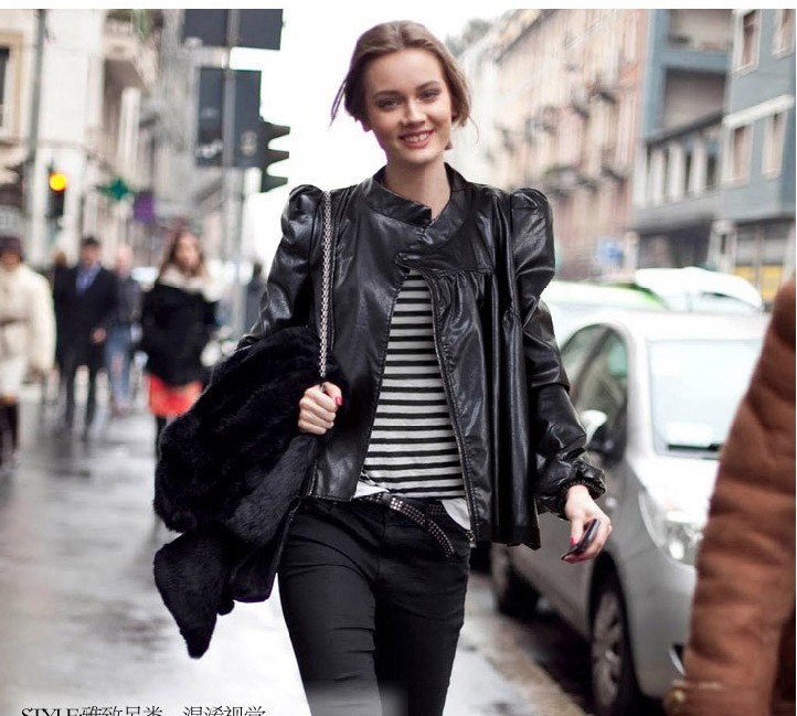 2012 9061 large wowed stand collar lace patchwork water washed leather motorcycle leather clothing
