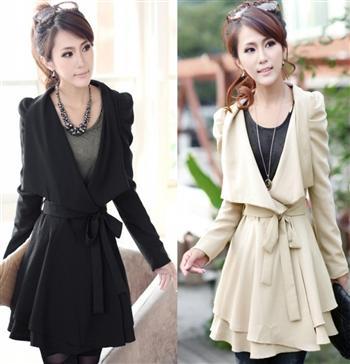 2012 9062 bubble princess sleeve slim pleated large lapel irregular long-sleeve trench