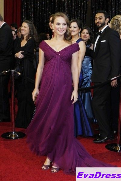 2012 A Line Sleeveless V Neck Sweep Train Natalie Portman Red Carpet Pregnant Maternity Red Dress Celebrity