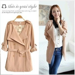 2012 all-match casual turn-down collar general double breasted belt trench outerwear w192