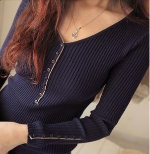 2012 all-match color block decoration color block chromophous knitted sweater slim button V-neck basic shirt female
