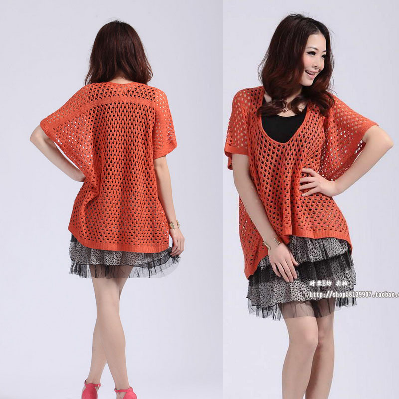 2012 all-match cutout short-sleeve V-neck sweater low-high reticularis shirt