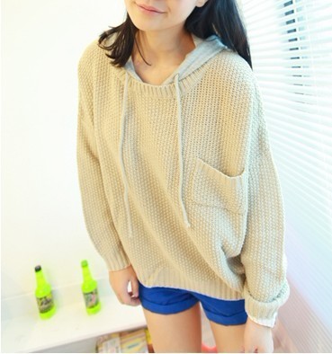 2012 all-match long-sleeve detachable with a hood loose pullover knitted sweater outerwear female