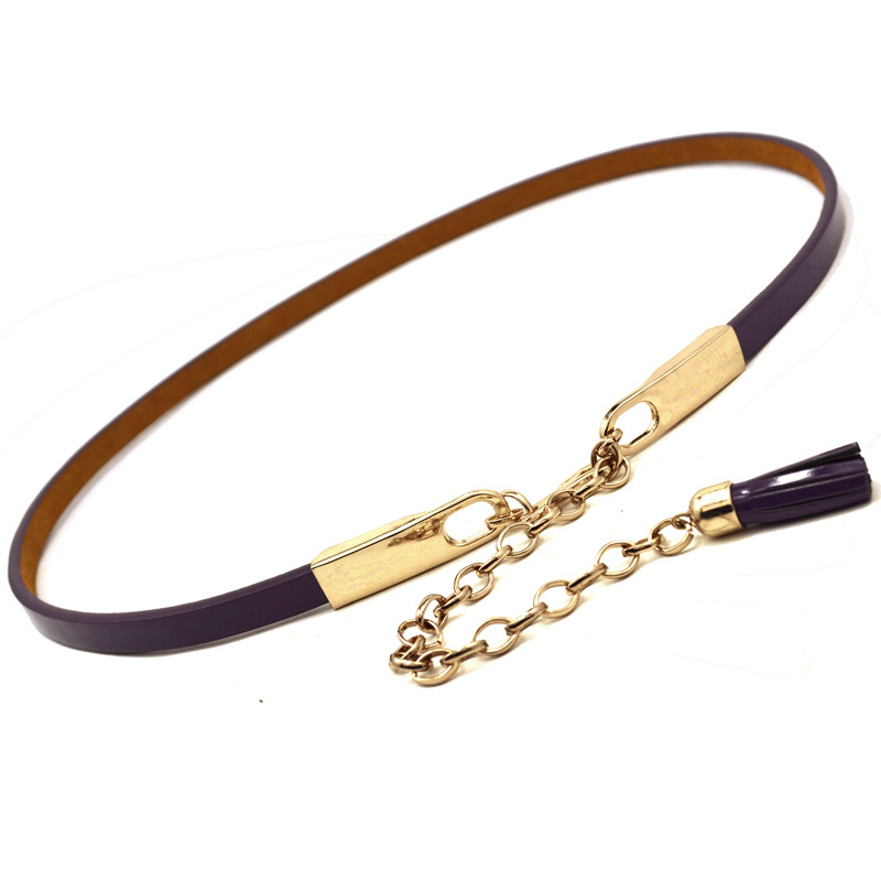 2012 All-match tassel women's japanned leather thin belt women's belt metal chain decoration belt