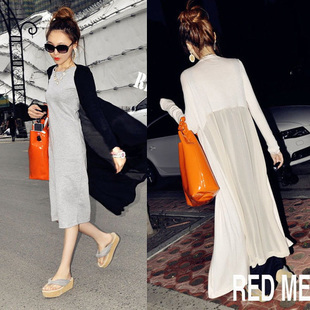 2012 all-match trench chiffon patchwork long-sleeve thin woman wind coat grace lady long outerwear cardigan free shipping