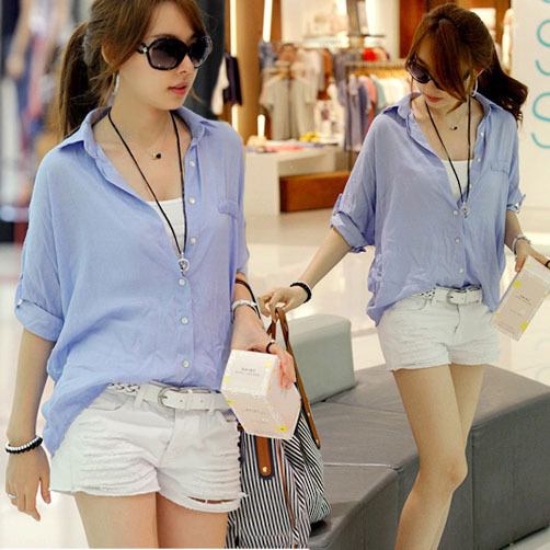 2012 AMIO batwing sleeve casual shirt all-match preppy style loose irregular shirt