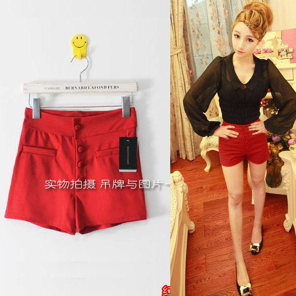 2012 AMIO candy color shorts vintage single breasted high waist shorts western-style trousers high waist