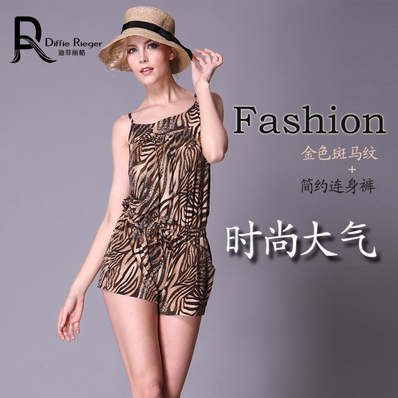 2012 AMIO fashion normic ! fashion cool shorts high quality gold zebra print spaghetti strap knitted jumpsuit