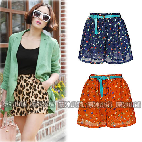 2012 AMIO fashion vintage elastic waist plus size culottes shorts skirt dot chiffon shorts female