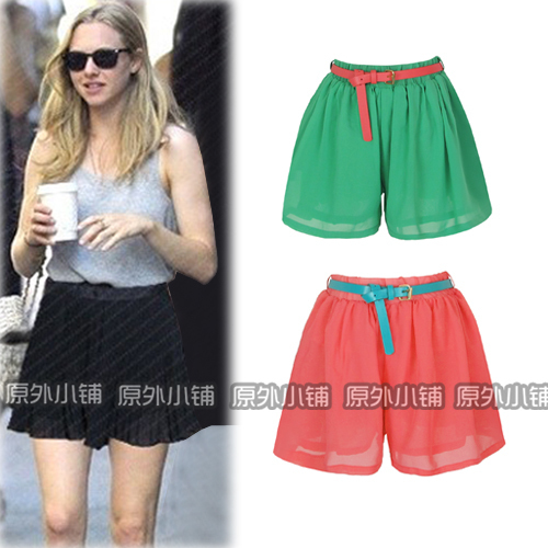 2012 AMIO fashion vintage elastic waist plus size culottes shorts skirt solid color chiffon shorts female