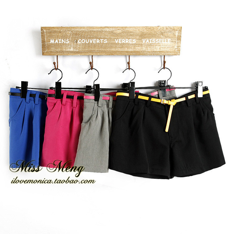 2012 AMIO hm001 women's candy color soft casual all-match shorts with belt