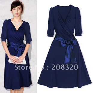 2012 AMIO navy blue V-neck slim elegant one-piece dress beach dress short skirt