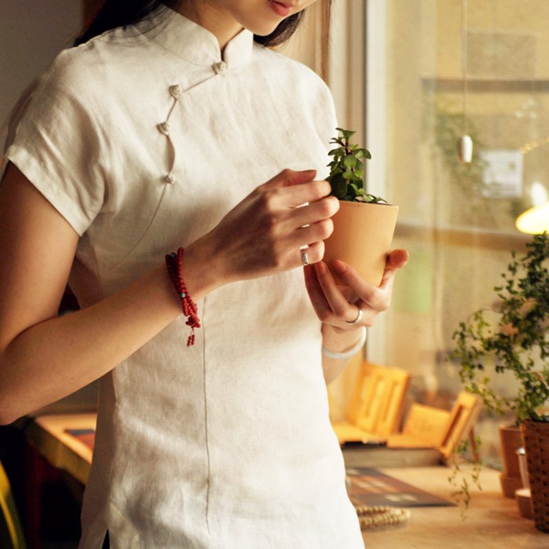 2012 AMIO Women white plate buttons pure linen chinese style top