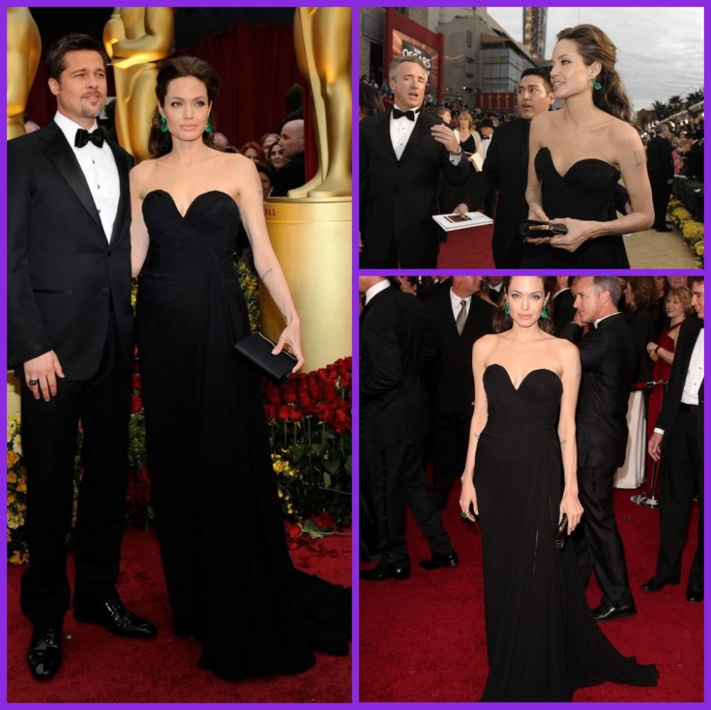 2012 Angelina Jolie Oscars Red Carpet Sweetheart Black Straight Celibrity Dresses Special Occasions prom Evening dress CB-03