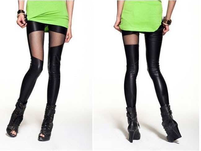 2012 ankle length trousers faux leather pants gauze personalized patchwork legging female trousers summer