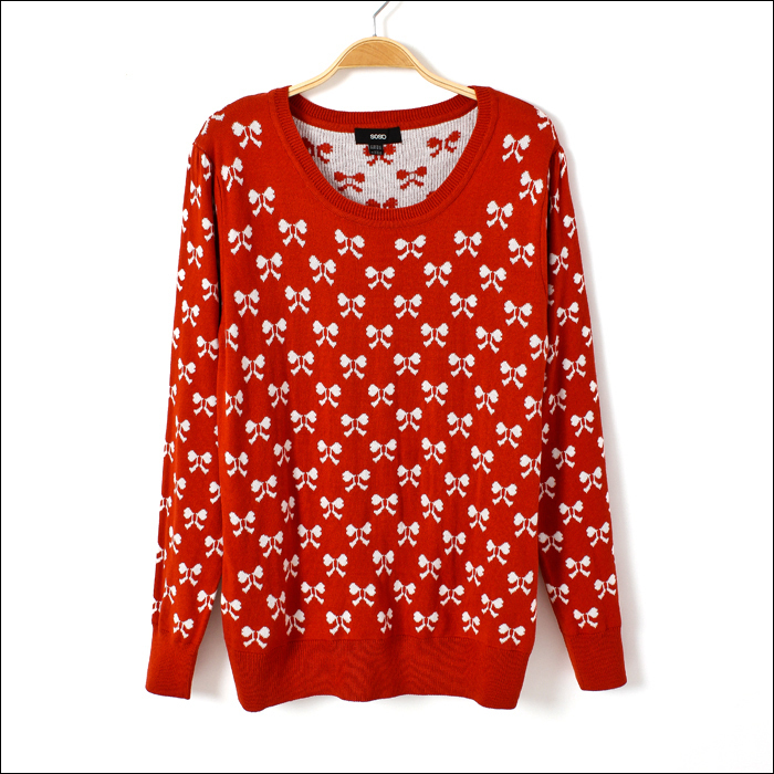 2012 asos fashion women's bow knitted pullover o-neck long-sleeve sweater female ,Free shipping