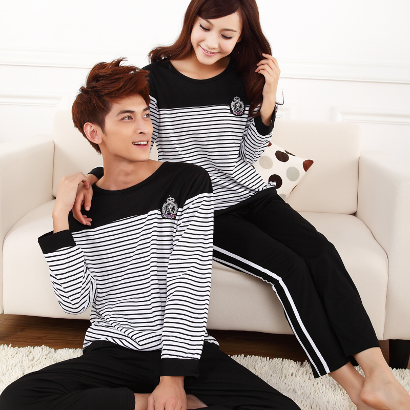2012 at home service spring and autumn male women's 100% cotton long-sleeve lounge sleep set