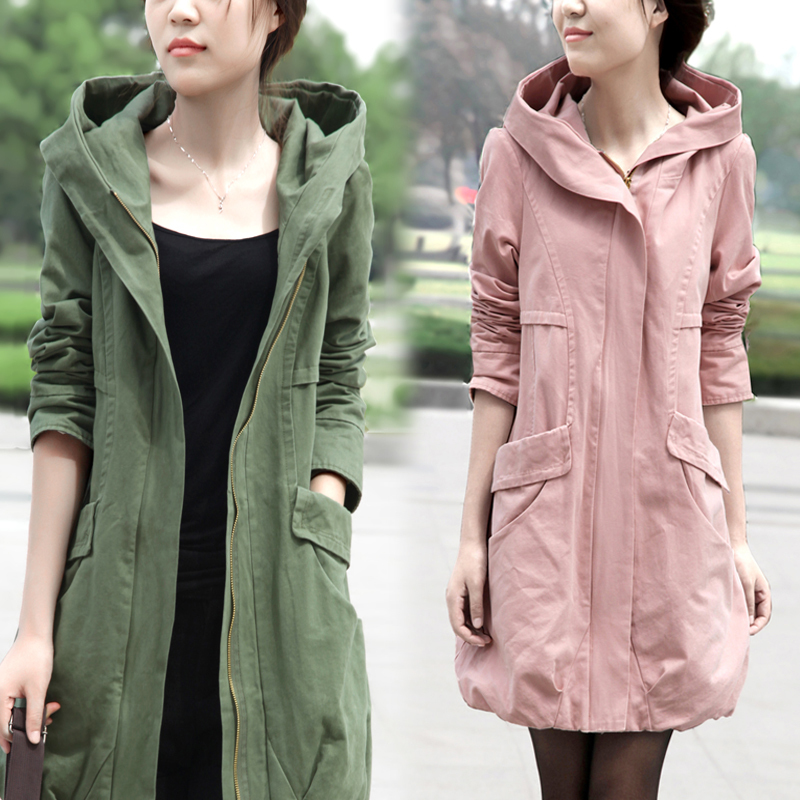 2012 autumn 100% cotton thickening slim hooded women's outerwear plus size long sleeve length trench