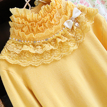 2012 autumn all-match lace decoration bow long-sleeve slim shirt basic knitted sweater