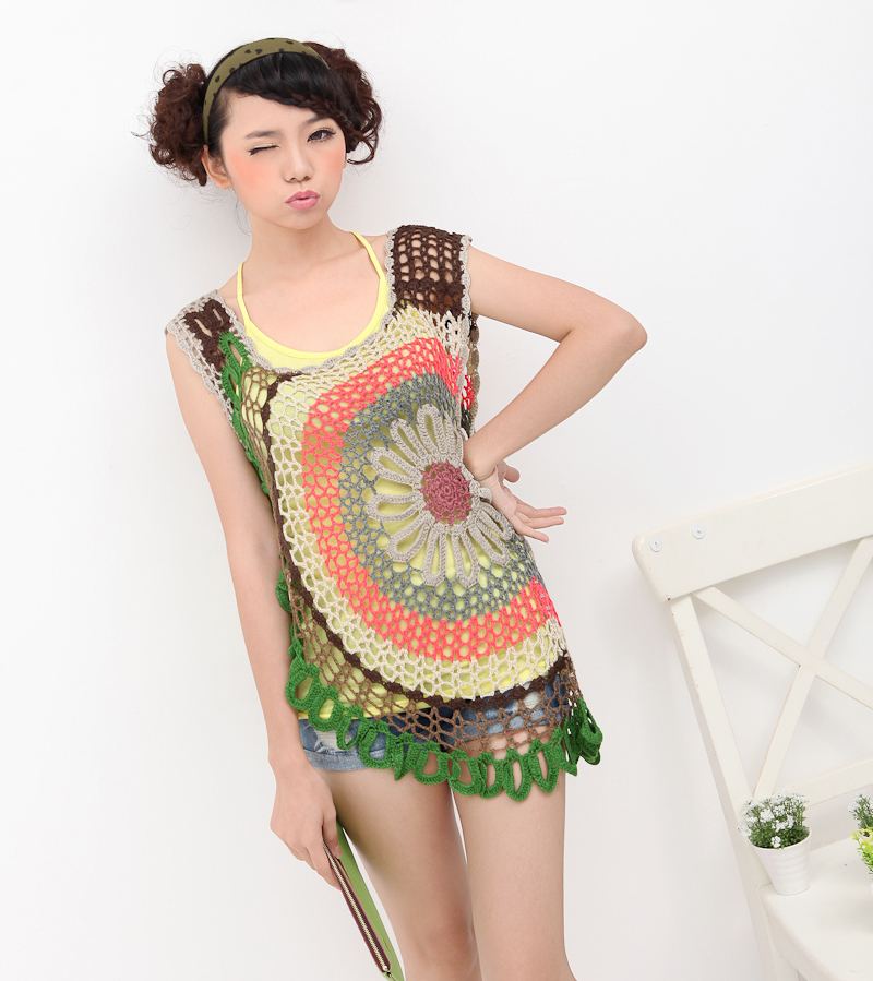 2012 autumn all-match personality watermelon cutout crochet sweater air conditioning shirt