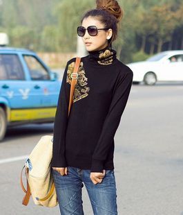 2012 autumn and winter all-match print beads mercerized cotton turtleneck basic sweater (WC008)