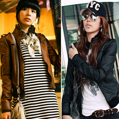 2012 autumn and winter all-match street PU clothing outerwear stand collar zipper short jacket female motorcycle leather