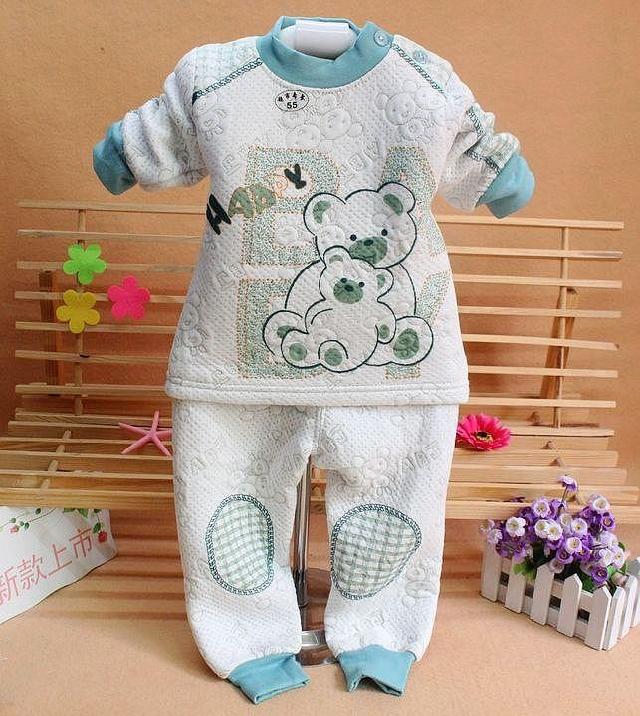 2012 autumn and winter baby thickening thermal underwear sleepwear twinset infant male girls clothing