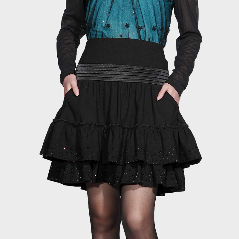 2012 autumn and winter black with pockets short skirt short skirt diamond layered dress Leather