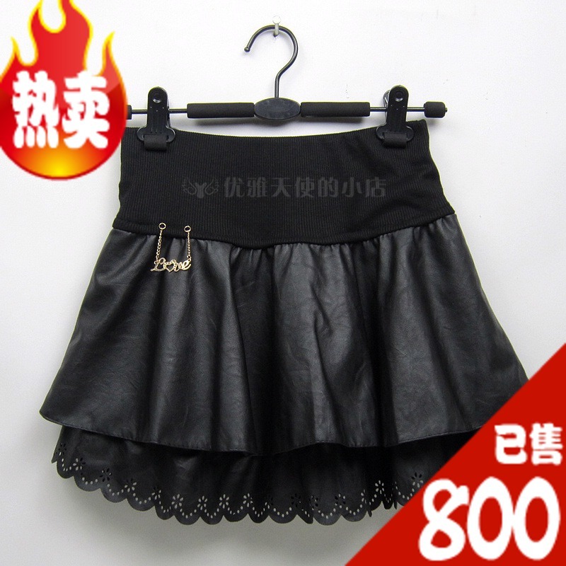 2012 autumn and winter bust skirt PU skirt PU girgashites leather short skirt basic skirt layered dress small