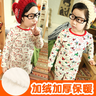 2012 autumn and winter cartoon baby child male girls clothing thickening lounge underwear set 5268