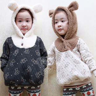 2012 autumn and winter cartoon bear girls clothing baby with a hood thin cotton-padded jacket wt-0811