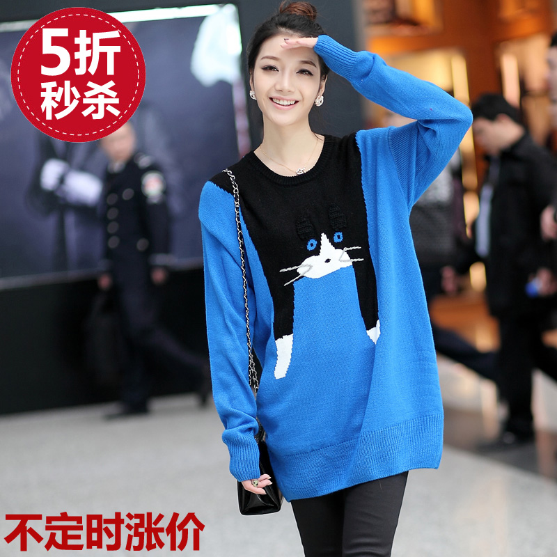 2012 autumn and winter cartoon pullover loose medium-long basic shirt sweater Women