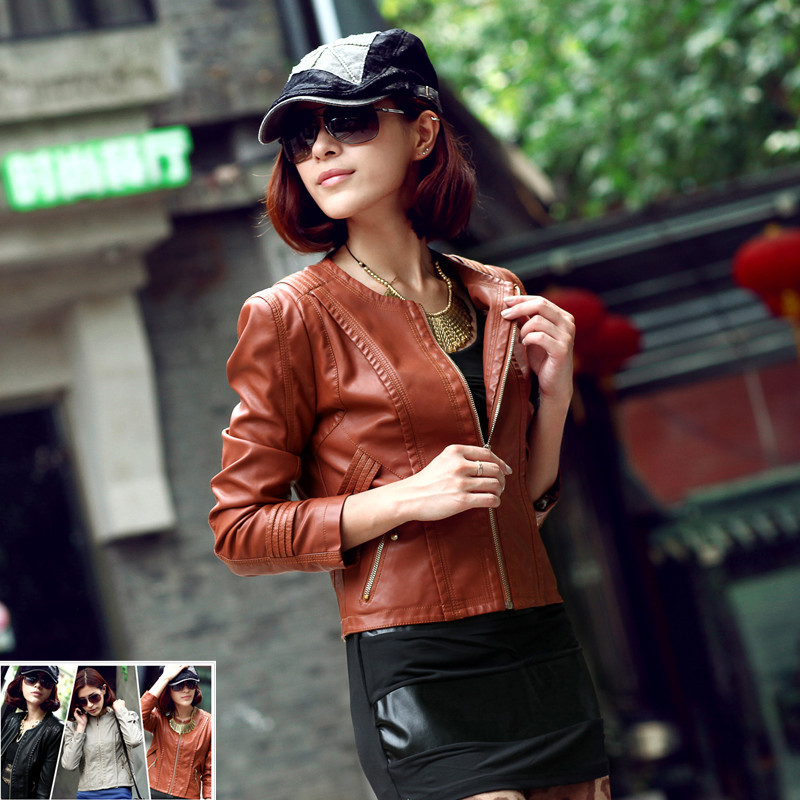 2012 autumn and winter casual outerwear women's slim jacket PU small leather clothing female short design plus size hm9022