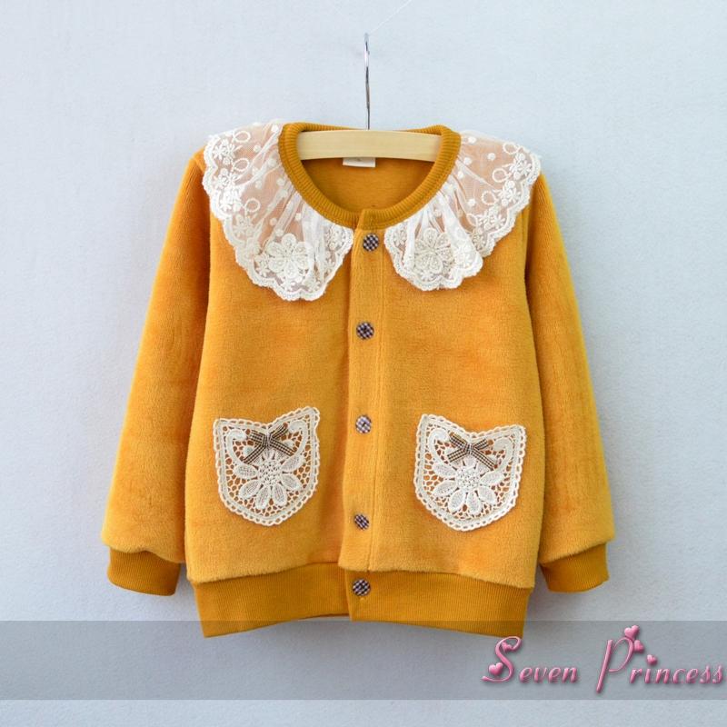 2012 autumn and winter child female child baby wincey lace collar cardigan long-sleeve outerwear top