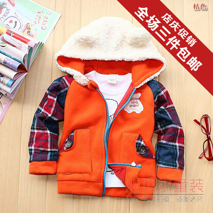 2012 autumn and winter child male child female child baby plaid thickening outerwear cardigan infant children's clothing