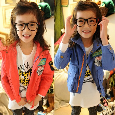 2012 autumn and winter child trench female child solid color casual jacket 100% cotton cardigan