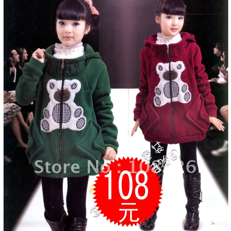 2012 autumn and winter children's clothing bear zipper sweater berber fleece outerwear female big boy thickening plus velvet