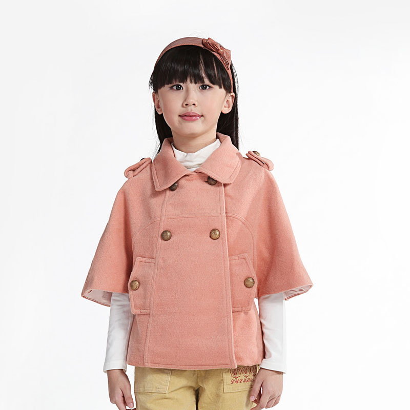 2012 autumn and winter children's clothing beige square collar double breasted thickening child overcoat outerwear female