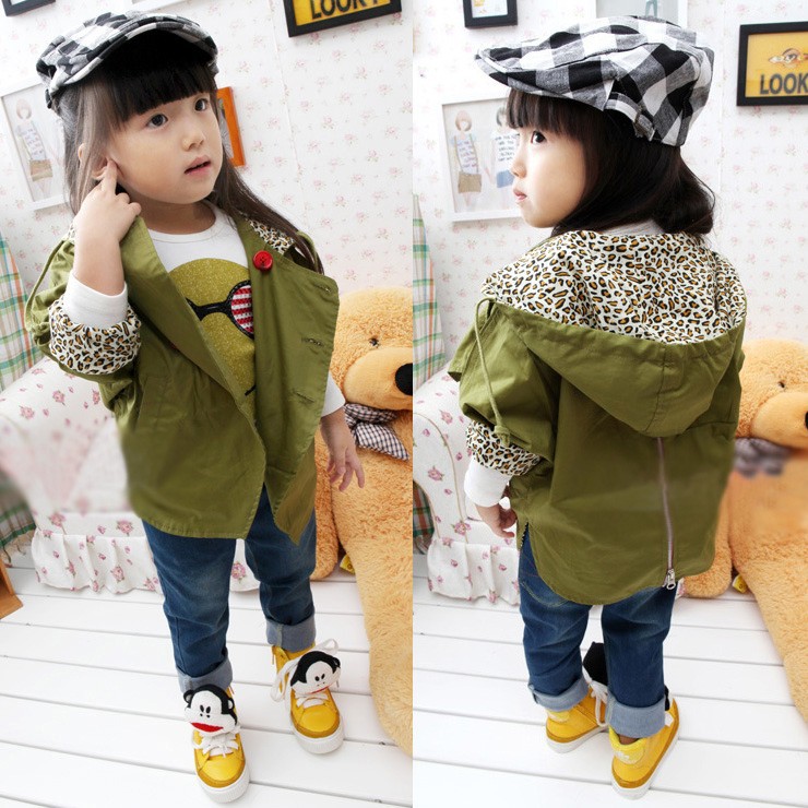 2012 autumn and winter children's clothing size female child outerwear trench medium-long loose overcoat olive h06