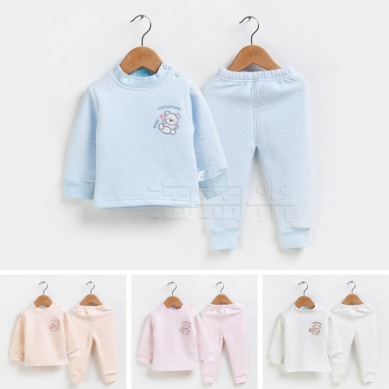 2012 autumn and winter children's clothing thickening air cotton baby underwear set child thermal set of underwear and