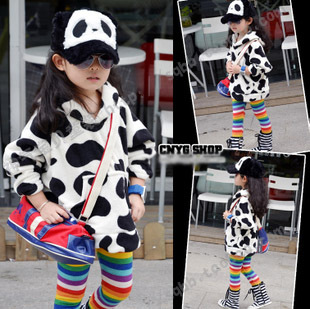 2012 autumn and winter clothing female child milk cow ear dot three-dimensional with a hood coral fleece sweatshirt wt0080