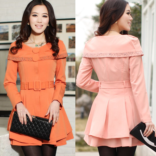 2012 autumn and winter clothing slim medium-long one-piece dress fashion trench outerwear top