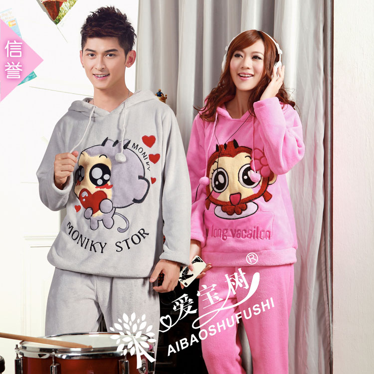 2012 autumn and winter coral fleece long-sleeve lovers sleep set cartoon you laugh monkey lounge 9942