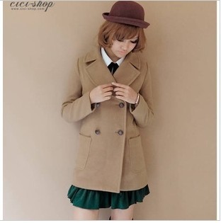 2012 autumn and winter day is double-breasted cashmere imitation wool coat wool woolen overcoat collar windbreaker coat