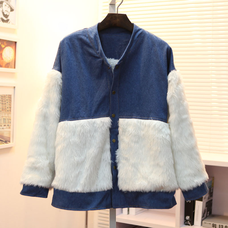 2012 autumn and winter denim patchwork rex rabbit hair medium-long wadded jacket winter clothes denim fur thickening c 32