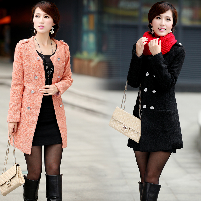 2012 autumn and winter elegant outerwear double breasted wool overcoat woolen overcoat slim trench female